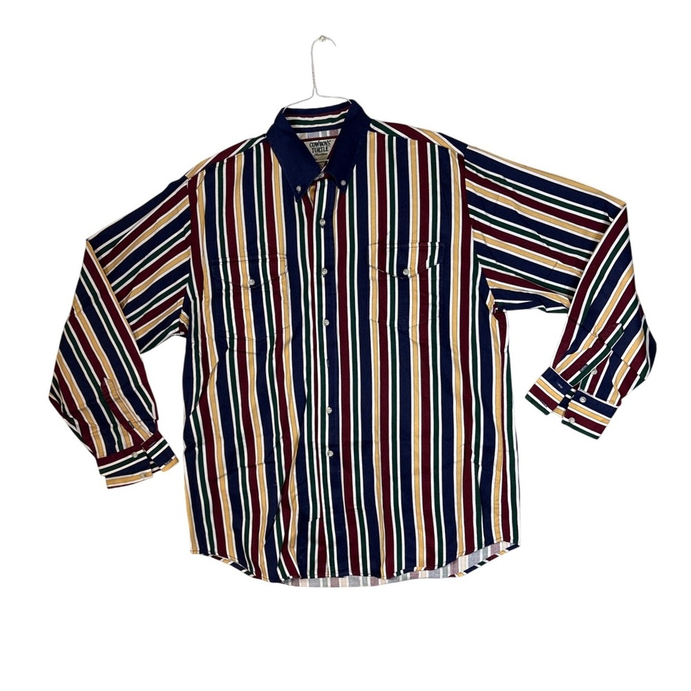 Vintage Cowboys Turtle Association Western Stripe Snap Button Shirt Mens XL
